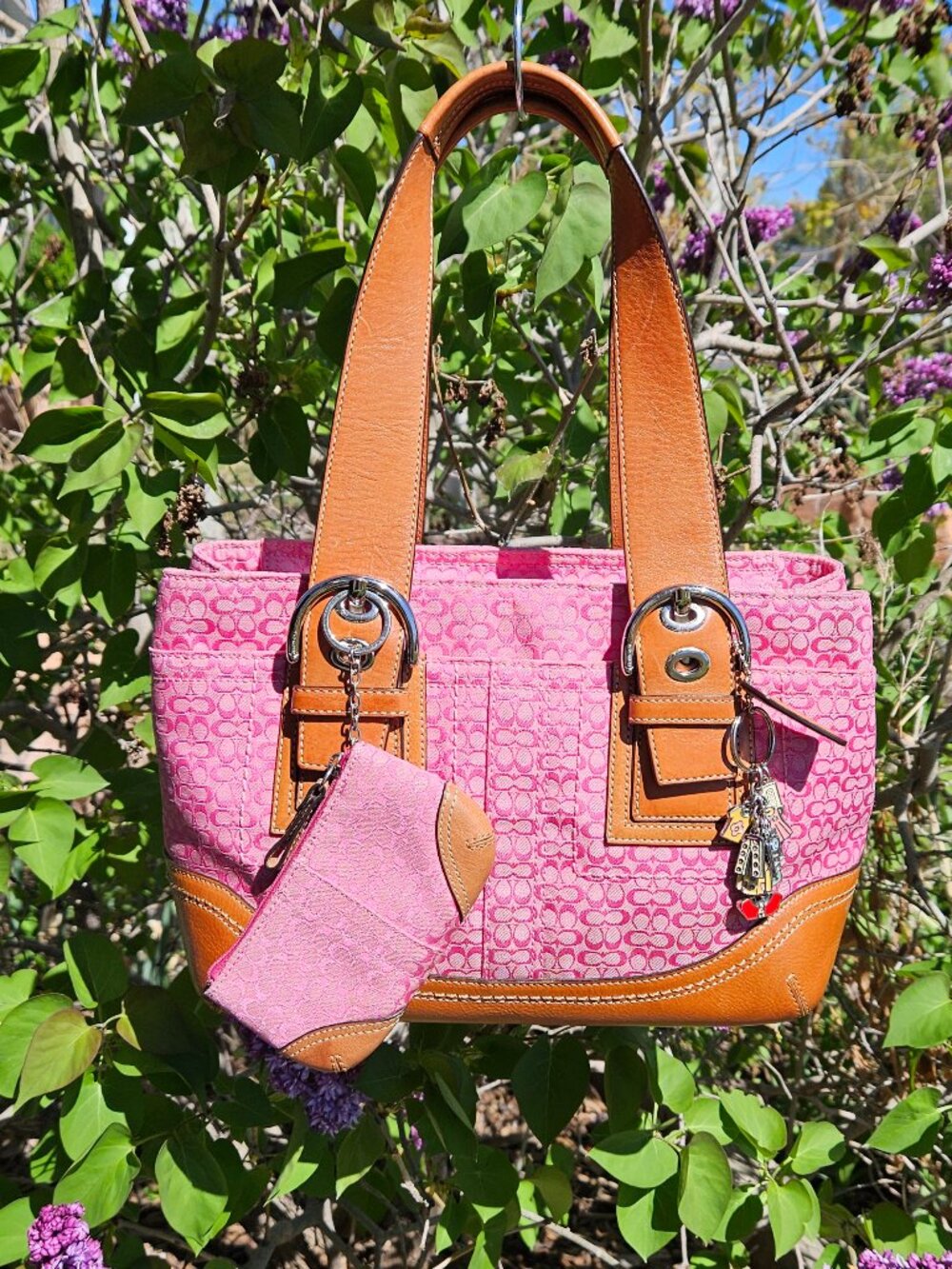 Coach Vintage Soho Y2K Pink Jacquard Signature Shoulder Bag and Coin Purse HTF
